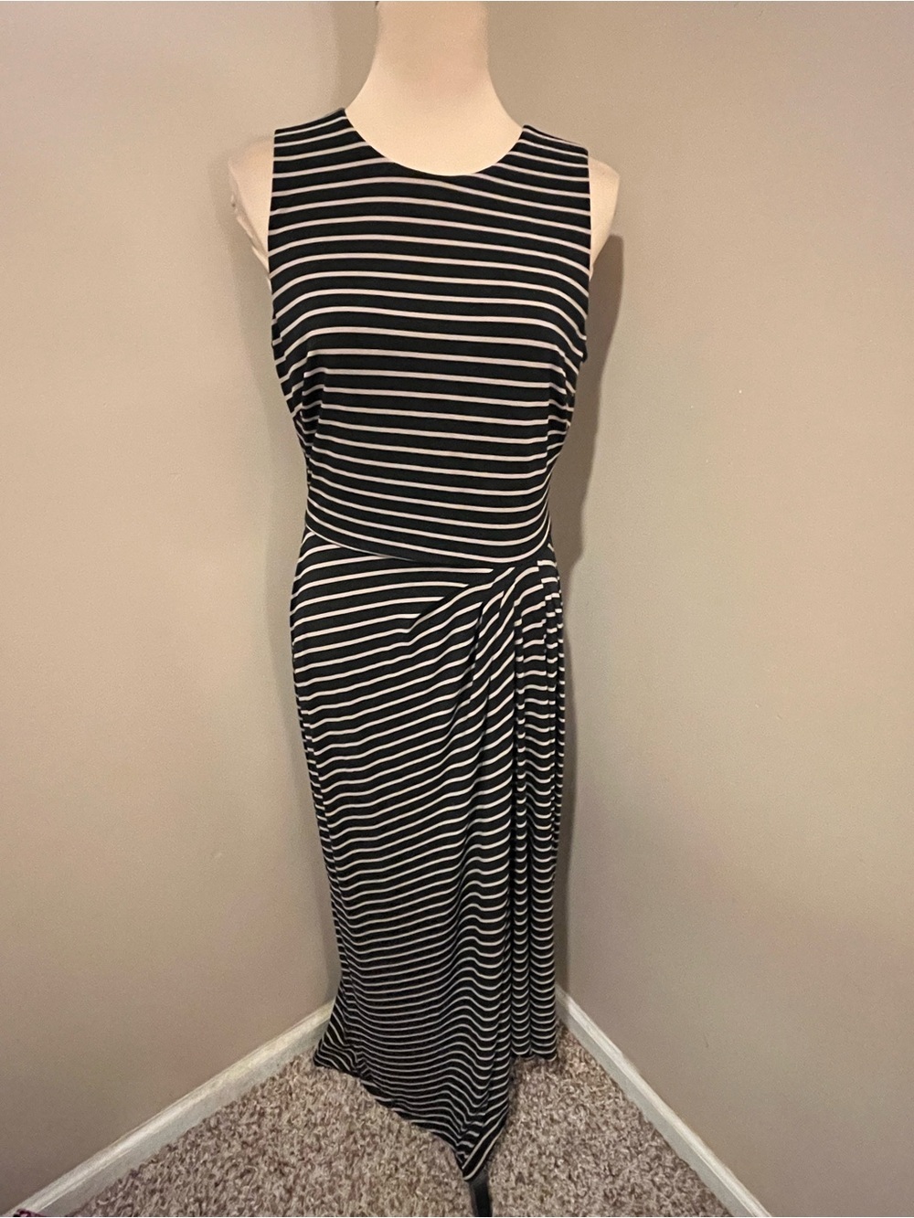 Ralph Lauren Black and White Sleeveless Striped Maxi Dress